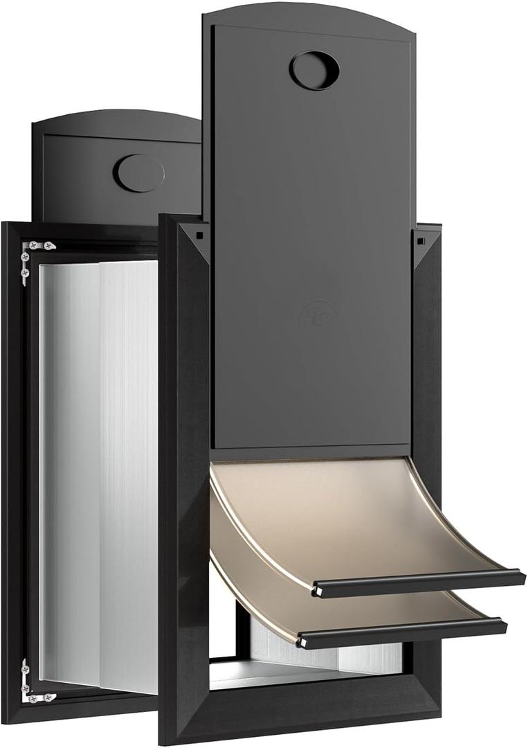Heavy Duty Dog Door for Wall, Energy Efficient Doggie Door with Aluminum Frame, Telescoping Tunnel, Double Magnetic Flaps and Two Sliding Lock Panels, Easy to Install, Black, Medium