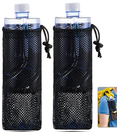 Folding Water Bottle Pouch for Outdoor Activities Lightweight and Portable Holder for Hiking Camping and Fishing Mesh Bottom to Prevent Water Accumulation Black 2 Pack