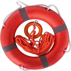 22 Inch Life Buoy Boat Safety Throw Ring Set, Outdoor Professional Throwable Flotation Device with 30 Meter Floating Lifesaving Rope, Safety Hook, Grip Ring and Reflective Tape