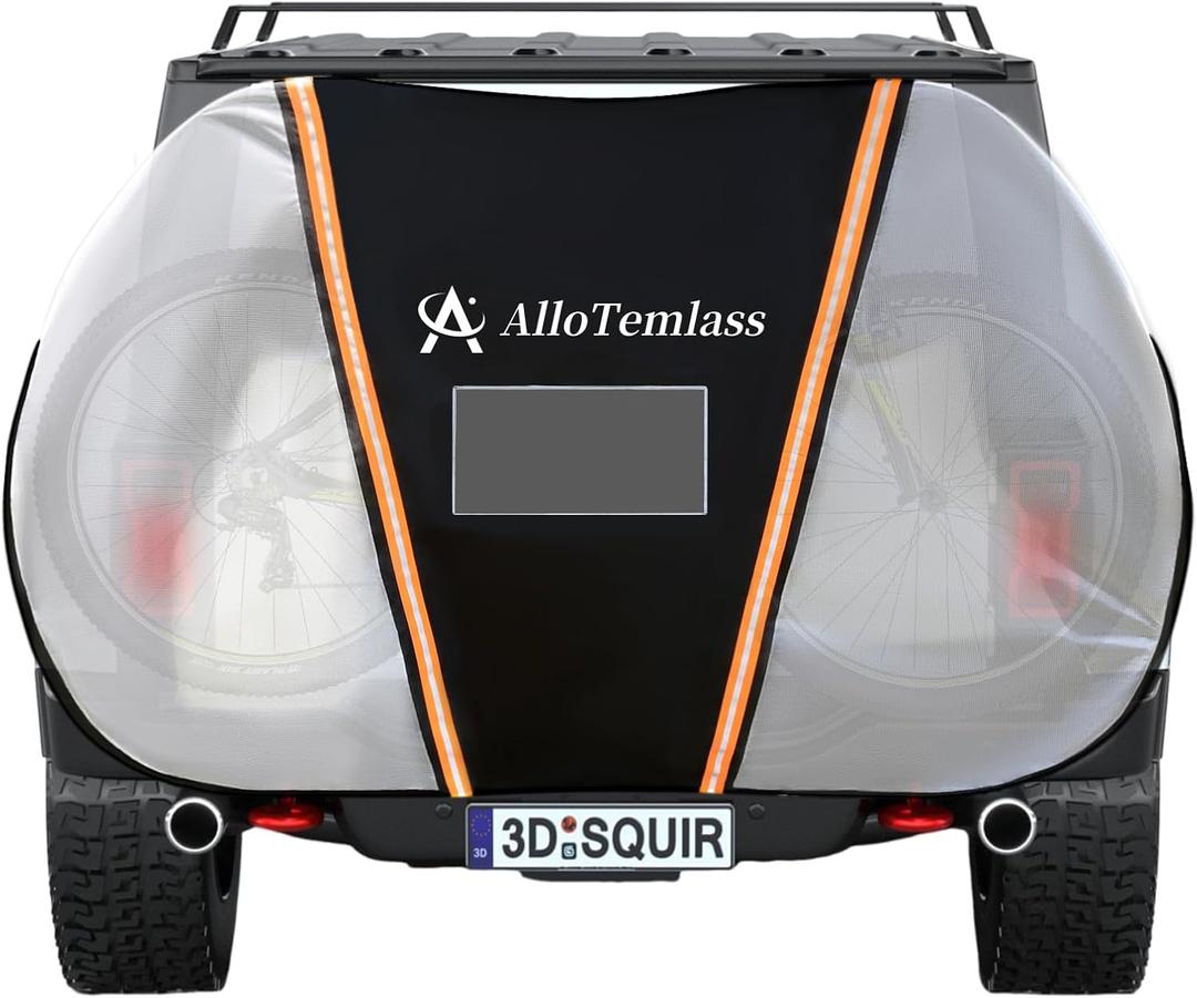 Bike Cover for Car Rack Transport | Waterproof 600D Oxford, 2-Bike Capacity, License Plate Window, Reflective Strips, Quick-Release Buckles | Fits SUVs, RVs, Trucks