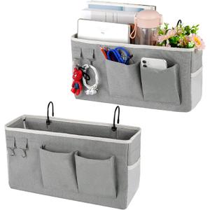 Bedside Storage Caddy/Bedside Hanging Storage Bag for Headboards Bunk Beds Dorm Rooms Book Phone Magazine Holder (2PC Grey)