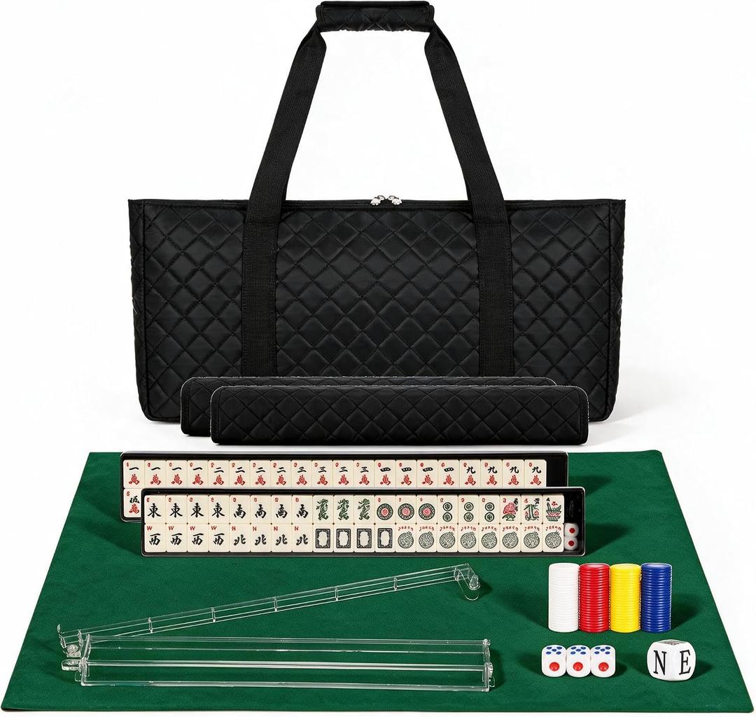 PiPiCat Black Diamond Pattern American Mahjong Set, 166 Acrylic Tiles 1.2, 52.5*26*8CM