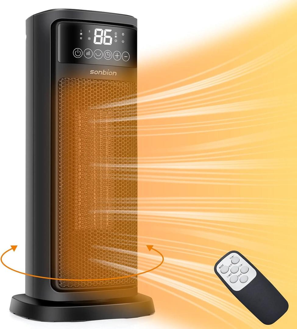 Heaters for Indoor Use, Space Heater with Thermostat, 1500W Fast Heating Electric Heater with Remote for Home Office Room, 0-12H Timer, 70 Oscillation Heater, Overheating & Tip-Over Protection