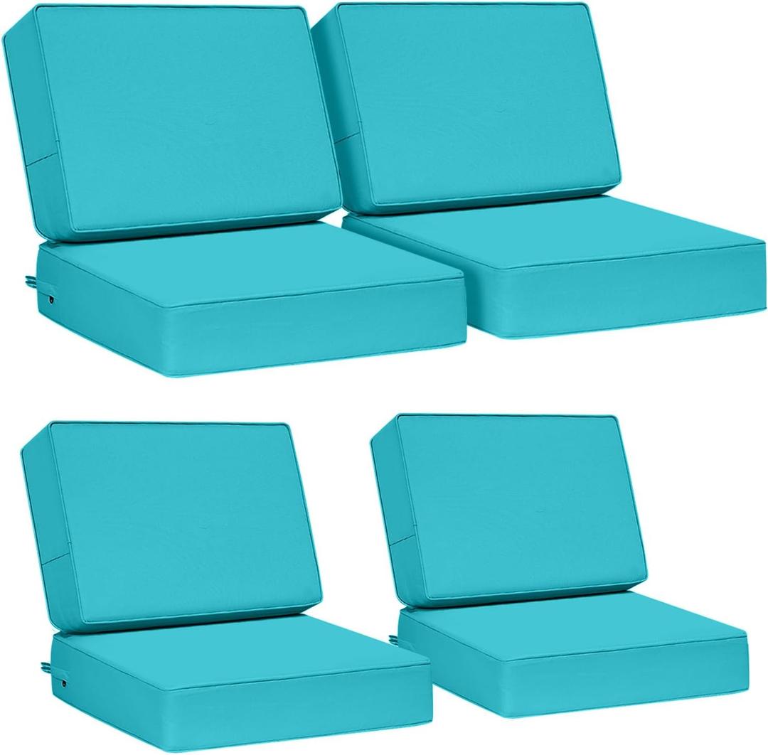 AAAAAcessories Outdoor Deep Seat Cushions, Foam Pillow, Waterproof, Fade-Resistant Patio Furniture Replacement Cushions, 24" x 24" x 5", Set of 4, Turquoise Blue (24x24-19'' Mid Back-4 Count)