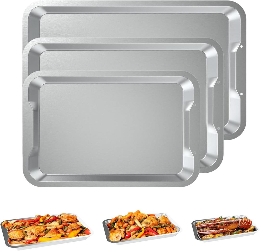 Baking Sheet Set for Ninja B33003 Foodi NeverStick Premium, Cookie Sheets for Ninja Sheet Pan, Dishwasher Safe, with 10 x 15 & 11 x 17 & 12 x19" Cooking Trays, Stainless Steel Baking Trays 3PCS