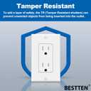 BESTTEN 50 Pack Receptacle Outlets, 15 Amp Wall Outlet, UL Listed, Tamper Resistant Electrical Outlet, Decorator Receptacles for Residential and Commercial Use, 125V/1875W, Wall Plate Included, White