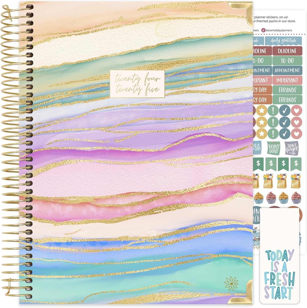 HARDCOVER bloom daily planners 2024-2025 (8.5" x 11") Academic Year Day Planner (July 2024 - July 2025) - Passion/Goal Organizer - Monthly & Weekly Inspirational Agenda Book - Watercolor Waves