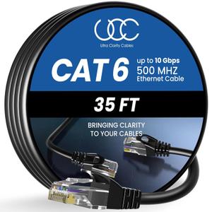 Cat 6 Ethernet Cable 35 ft, 10Gbps High Speed Ethernet Cable, Internet Cable Outdoor&Indoor, Rj45 Cat6 Cable Long Ethernet Cable for Computer, Router, Modem, PS4/5, Xbox, Gaming- Black