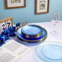 DaYammi 100 Pcs Clear Blue Gold Plastic Plates, Clear Hammered Plastic Plates, Blue Party Platos, Disposable Salad/Dessert Platos, 7-Inch Disposable Dessert/Appetizer Platos Perfect For Party