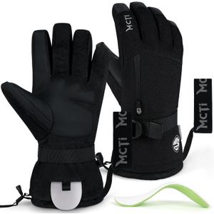 MCTi Pro Wrist Support Ski Gloves for Men, Winter Snowboard Gloves with Wrist Guard, Waterproof, 3M Thinsulate Warm, High Abrasion Resistance (Large, Black)