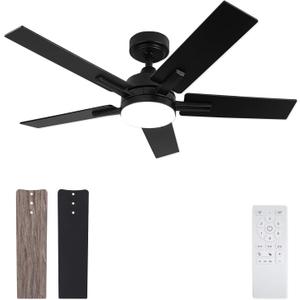 42 Inch Ceiling Fan, Smart Ceiling Fan with Remote/APP, Black Ceiling Fan with 6-Speeds Reversible Motor, Alexa Ceiling Fan with 5 Two-sided Blades Dimmable Noiseless for Indoor Bedroom/Outdoor