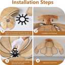 Boho 20 Inch Rattan Flush Mount Ceiling Light Flower Light Fixtures Handwoven Lampshade Ceiling Lamp Fixture for Bedroom Kitchen Island Dining Room Living Room