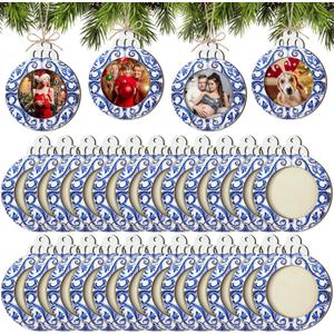 Blulu 24 Pcs Baby First Christmas Photo Ornament 2025 Christmas Pictures Frame Bulk Hanging Picture Frames Wooden for Xmas Tree Baby Gifts Keepsake