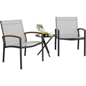Shintenchi 3 Pieces Patio Bistro Sets, Outdoor Textilene Fabric Conversation Bistro Set, Textilene Fabric Front Porch Chairs Small Patio Furniture Set with Table for Lawn,Garden,Balcony (Grey) Shintenchi 3 Pieces Patio Bistro Sets, Outdoor Textilene Fabric Conversation Bistro Set, Textilene Fabric Front Porch Chairs Small Patio Furniture Set with Table for Lawn,Garden,Balcony (Grey)