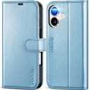 TUCCH Case Wallet for iPhone 17 (6.3-Inch) 2025, RFID Blocking 4 Card Slots, Kickstand, Magnetic Closure, PU Leather, Shockproof TPU Shell, Protective Flip Folio Cover, Pearly Light Blue