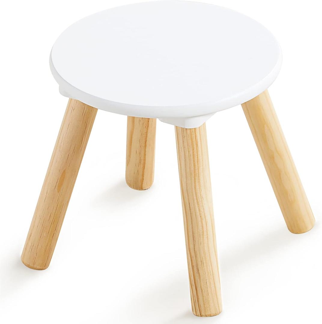 Beright Wooden Step Stool for Kids, 9 Inch Round Kids Chair fit with Sensory Table, Sturdy Sitting Stool with Assembled Four-Legged for Children Toddler, 1 Pack (Classic White)