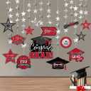 Yisong 14 Pcs Graduation Garland Class of 2026 Graduate Decoration Diploma Hat Star Congrats Garland Banner Congrats Grad Streamers Backdrop for Graduation Party Supplies College Grad Decor(Red)