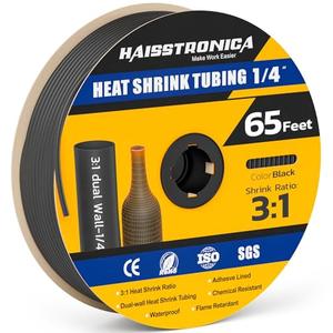 haisstronica 3:1 Heat Shrink Tubing, Shrink Ratio Adhesive Lined Marine Grade Heat Shrink Tube for Home, Automotive and Industrial (Black) 65FT 1/4inch