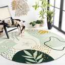 Lahome Green Round Area Rugs 5Ft - Washable Large Boho Round Rug for Living Room Non-Slip Throw Circle Rug for Dining Room Table,Soft Cute Botanical Print Floor Mat Carpet for Bedroom Office Bathroom