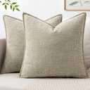 MIULEE Decorative Couch Throw Pillow Covers 18x18 Inch Light Taupe 2 Pack | Neutral Farmhouse Pillow Covers with Stitched Edge, Soft Chenille Cushion Cases, for Sofa Bed Living Room Home Decor