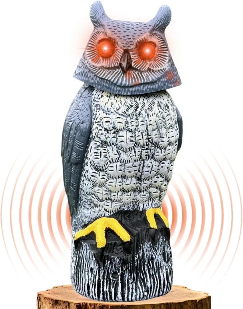Solar Powered Garden Owl with Motion Detection, Rotating Head, Realistic Hoots and Silent Mode, Outdoor Statue and Sculpture, Owl Decoration for Home, Garden, Patio and Lawn
