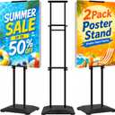 2 Pack Pedestal Poster Stands for Display, Adjustable Heavy Duty Poster Board Stand Height Up to 80", Double-Sided Floor Standing Sign Holder for Foam Board & Banner Signs, Black