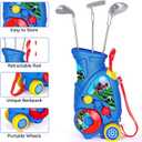 Toddler Golf Set with Shoulder Strap for Kids Ages 2-5, Portable Golf Clubs, Cart & Putting Mat - Indoor Outdoor Sports Toys - Blue