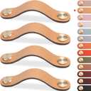 4 Pack Faux Leather Drawer Pulls Beige Cabinet Handles 5 Inch Dresser Knobs Cabinet Door Handle, Faux Leather Pulls for Dresser, Closet, Kitchen Cupboard (5 In Hole Center, Beige)