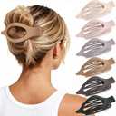 6 PCS Large Flat Hair Clips for Women Girls, French Concord Lay Down Flat Claw Clips for Thick Thin Hair, Comfortable Curved Hair Clip, Matte Non-slip Strong Hold Hair Accessories, Neutral (Gentle Lady)