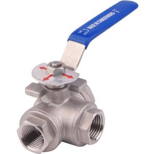 DERNORD 3-Way Ball Valve, T Mounting Pad, Stainless Steel 304 Female Type with Vinyl Locking Handle (1/2 Inch NPT)