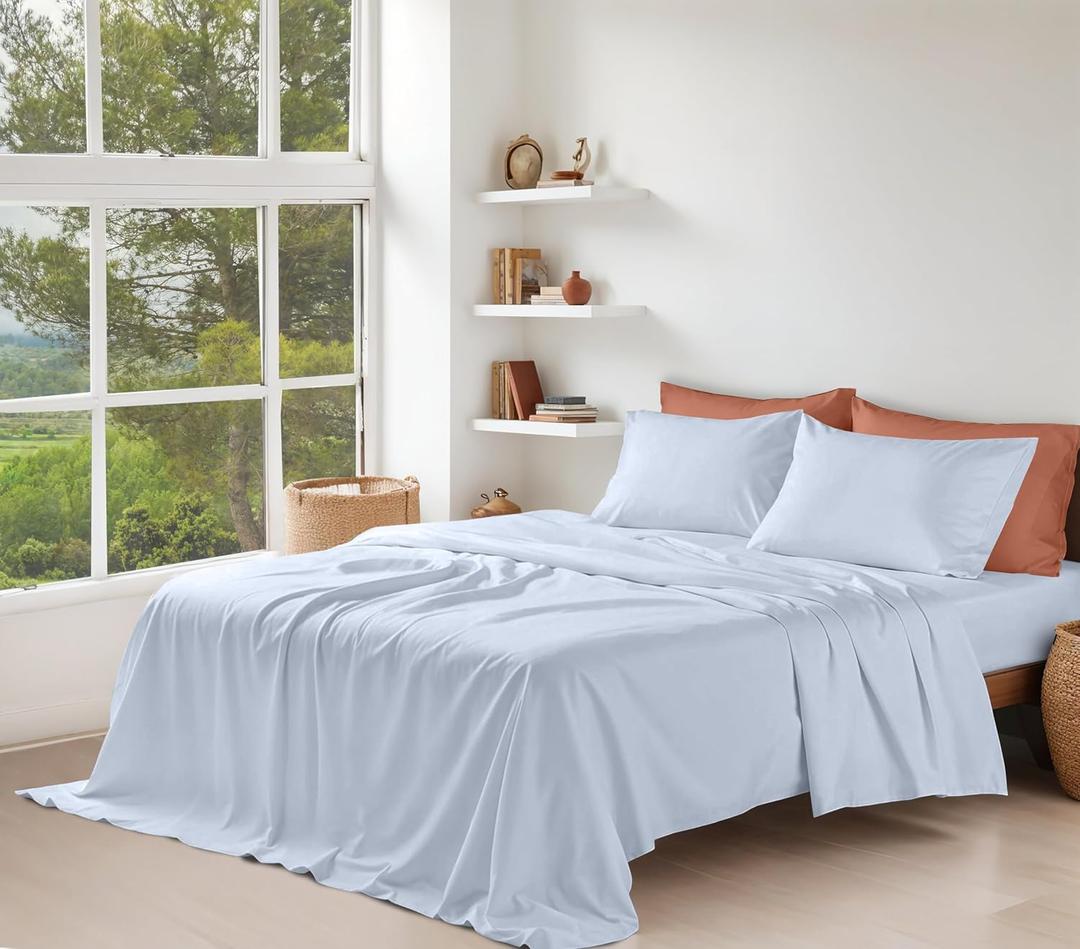 RUVANTI 100% Organic Cotton Sheets Twin Size, Percale Weave, GOTS Certified, 3-Piece Set, Deep Pocket 15", Crisp & Breathable, Soft Durable Bedding