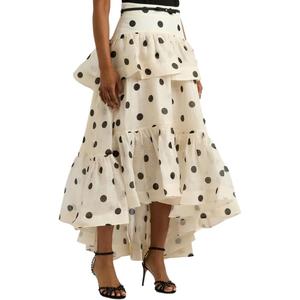 Wuitrie Polka Dot Long Skirt for Women 2025 Trendy Spring Summer Ruffle Irregular Medium Long Pleated Skirts , Small, White 