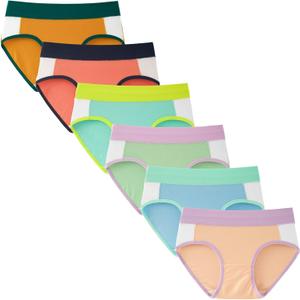 INNERSY Teen Girls Underwear Cotton Stretch Briefs Comfy Mid Rise Panties 6 Pack (8-10 Years, Bright Colors)