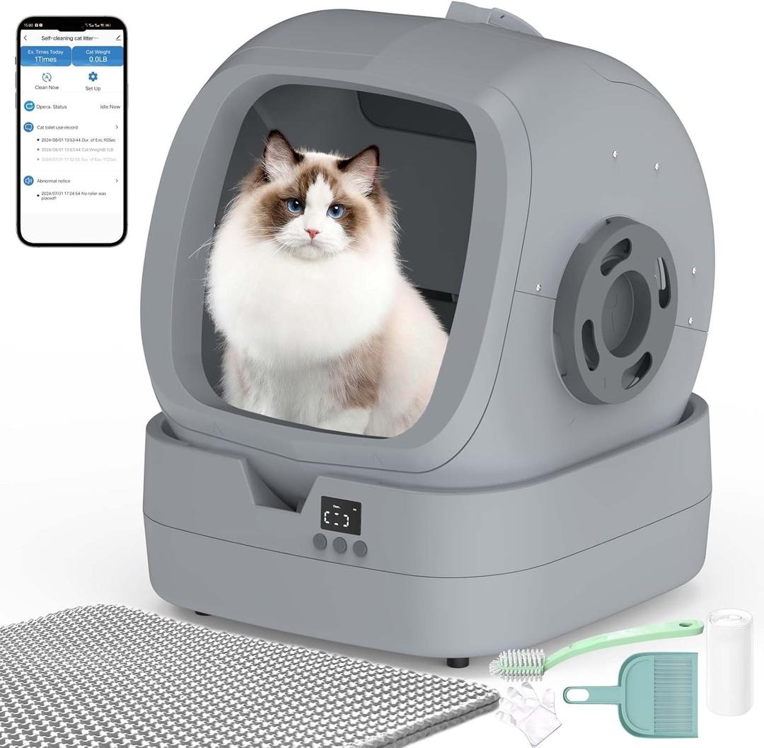 Automatic Cat Litter Box Self Cleaning - APP Control and Weight Monitoring - 86L Ultra-Quiet - Smart Health Monitor, Safe Anti-Pinch, Self Cleaning Litter Box (Assembly Required) -Worry Free Returns
