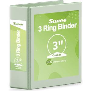 SUNEE 3 Ring Binder 3 Inch 1 Pack, Clear View Binder Three Ring PVC-Free (Fit 8.5x11 Inches) for School or Office Supplies, Sage Green