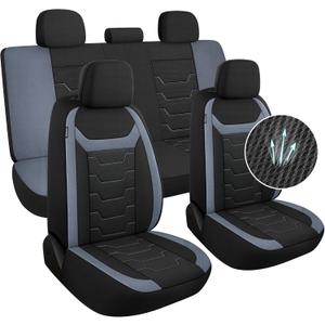 3D Air-Mesh Car Seat Covers Full Set, Breathable and Split Bench Compatible Seat Covers for Cars, Universal Car Interior Covers for Most Cars Sedan Truck SUV(Black/Gray)