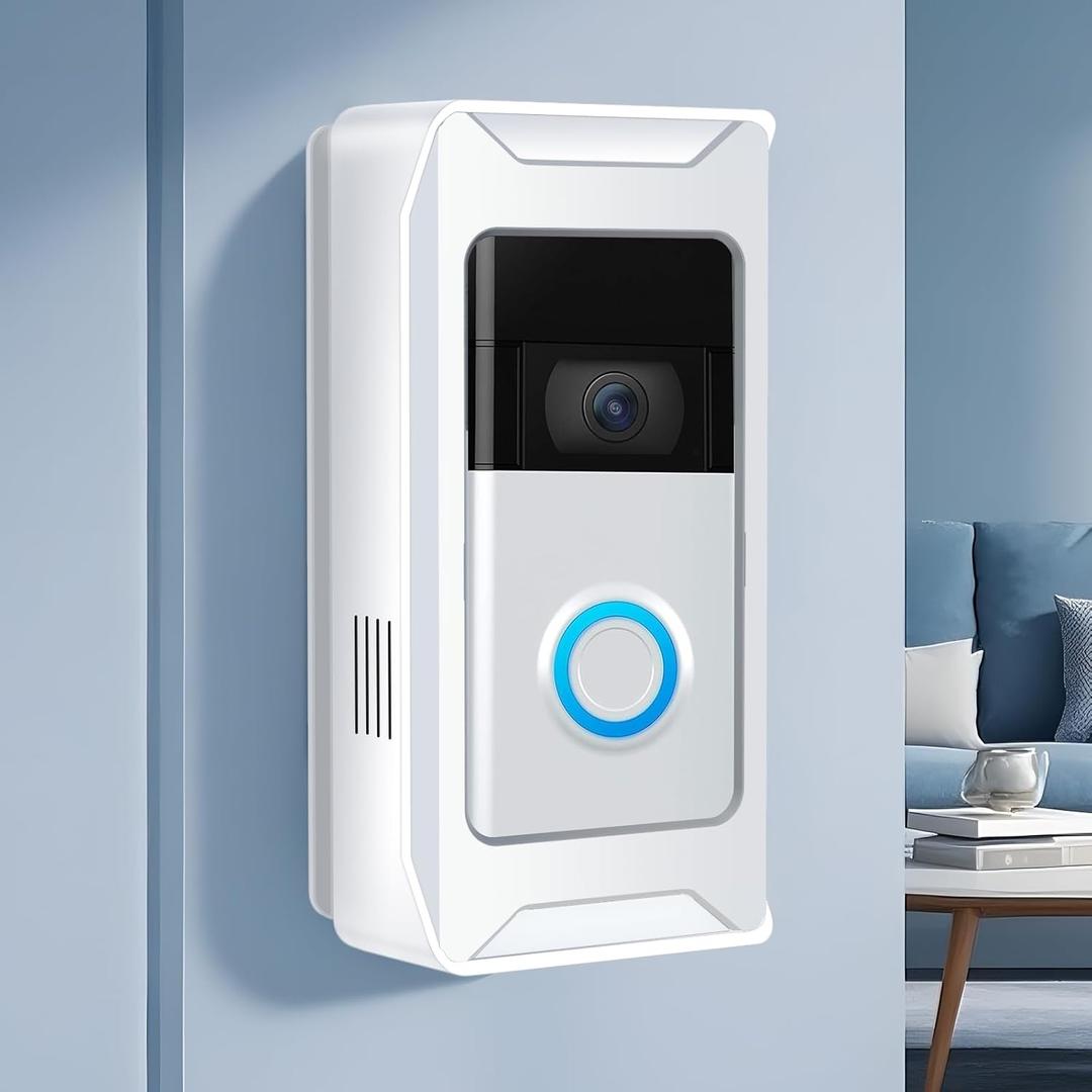 Anti-Theft Video Doorbell Mount Compatible with Ring/Blink Wireless Camera Doorbell, Adjustable Angle Mount No-Drill Battery Doorbell Bracket for Houses, Apartments, BusinessesWhite