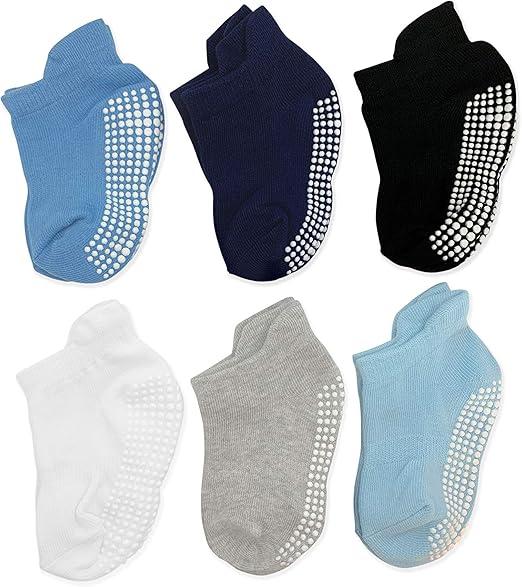 SHOWAY Unisex Kids Non Slip Ankle Socks For Infants 6 Pieces Modern Socks  (3-5T, Assorted)