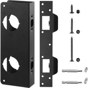 Black U 10539 Door Reinforcement Plate for 1-3/4" Thick Doors and Includes The Black U 10385 Door Strike Plate kit.