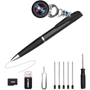 Hidden Camera, 2026 Pro 64GB Spy Pen Camera, 1080P FHD Cam Pen with Video or Picture Taking, Long Battery Life, Loop Mode, No WiFi Needed Security Camera, Body Cam for Business, Offices or Daily Use