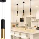Modern Pendant Light Fixture Kitchen Island,1-Light Black Gold GU10 Hanging Light Cord Adjustable Cylinder Pendants Lamp for Livingroom Bedroom Diningroom 1-Pack