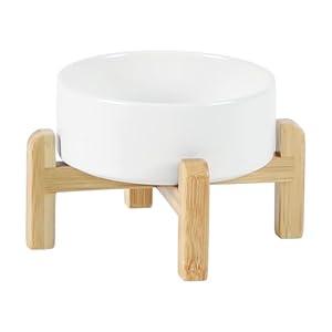 Havniva Ceramic Raised Dog and Cat Bowl Set, 2 Heights Elevated Stand, Food and Water Bowl for Small Breed Dogs, Cats, Kitty, Weighted Dog Dishes, Pet Bowls(5.1'', 13.5oz, White)