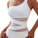 Blooming Jelly Women's Sexy One Piece Bathing Suits One Shoulder Swimsuits Slimming Mesh Swimwear, M