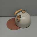 LONFFERY Tea Kettle for Stove Top, 2.5 Quart Whistling Tea Kettle, with Food Grade Stainless Steel and Wood Pattern Folding Handle, Creamy White