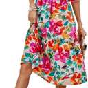 PRETTYGARDEN Women's Summer Casual Dresses 2025 Spring Puff Sleeve Square Neck A-line Flowy Boho Floral Smocked Midi Dress (M)