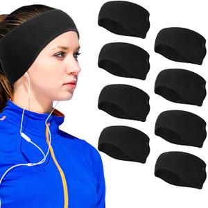 8 Pieces Ear Warmer Headbands with Buttons Fleece Muffs Headband Winter Running Sweatband Stretchy Ear Cover Cold Weather Ear Muffs Sports Earmuff for Women Men Cycling Skiing Jogging (Black)