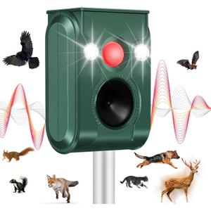 Solar Ultrasonic Animal Repellent Outdoor, Cat Repellent Outdoor with Motion Detection Waterproof Animal Repeller Deer Skunk Raccoon Squirrel Cat Deterrent for Yard
