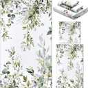 Preboun 3 Pack Sage Green Eucalyptus Bathroom Towels Set Spring Leaves Hand Towels Spring Floral Bath Decor Green Plant Dish Absorbent Fingertip Wash Cloth for Kitchen Bathroom Gym Spa Home
