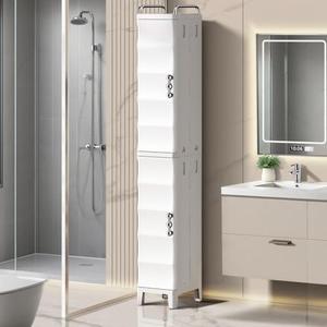 KINDLYF 52.76" Tall Narrow Bathroom Storage Cabinet with Doors and Adjustable Shelves Plastic Slim Bathroom Storage Organizers Small Space Saver for Laundry Room Dorm Kitchen Quick Assembly, White