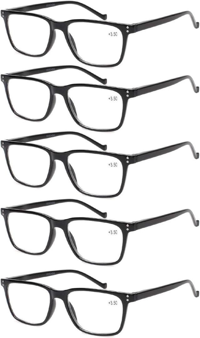 JOSCHOO 5 Pack Reading Glasses Men Women Spring Hinges Comfortable Glasses for Reading (5 Black, 1.5)